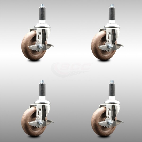 Service Caster 4 Inch 316SS High Temp Glass Filled Nylon 1-1/8 Inch Stem Caster Set Brake SCC SCC-SS316EX20S414-GFNSHT-TLB-118-4 - main